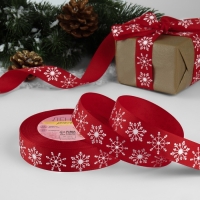 Новый год! Лента репсовая &laquo;Снежинки&raquo;, 25 мм, 23 &plusmn; 1 м, цвет красный №1133