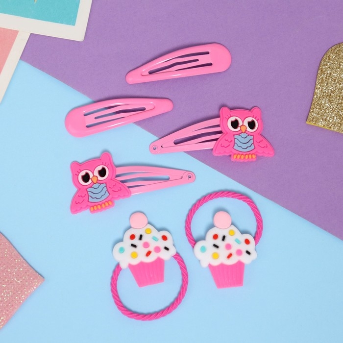 Набор для волос Набор для волос "Ширли" (2 резинки 5 см, 4 невидимки 5,5 см) пирожное, розовый