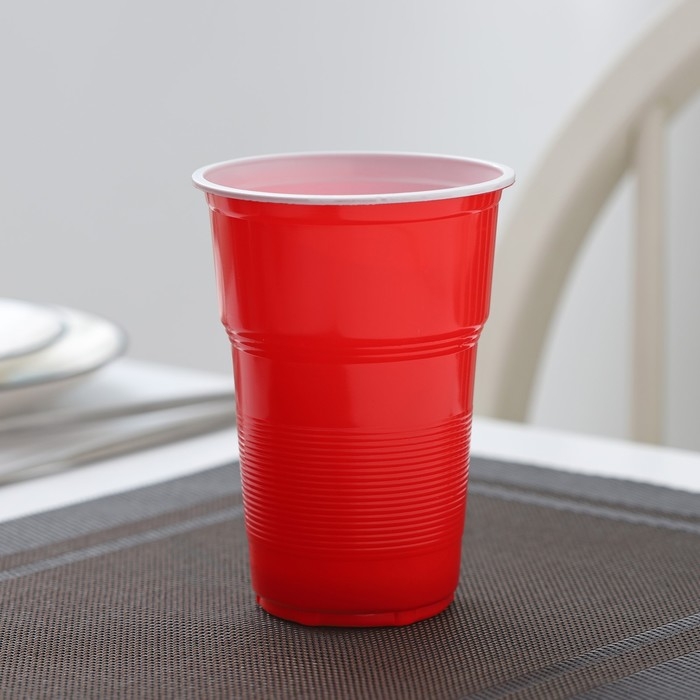 Стаканы пластиковые одноразовые &laquo;Факел Экстра&raquo;, 500 мл, в наборе 10 шт, цвет красно-белый