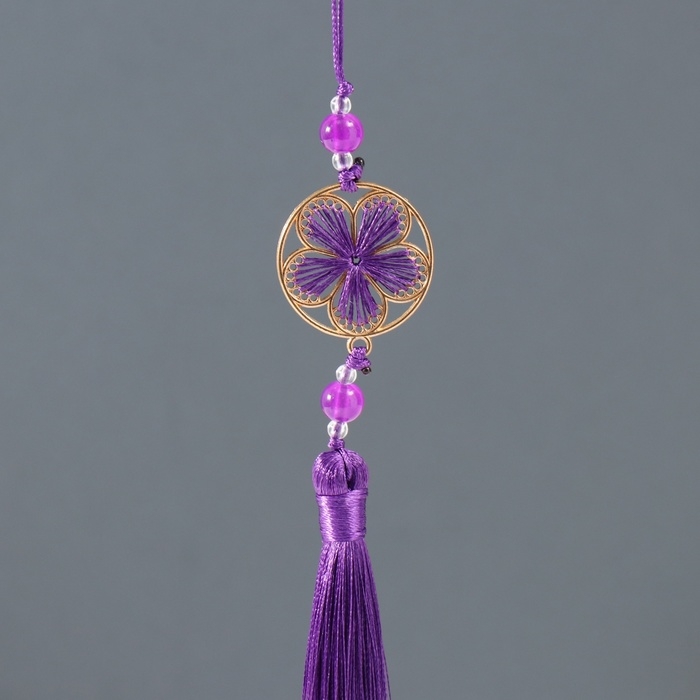 Подвеска текстиль, металл Подвеска текстиль, металл "Цветок в оправе" фиолетовая 1х3х19,5 см