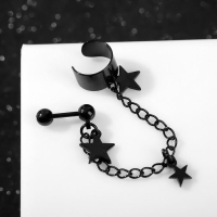 Серьга &laquo;Кафф&raquo; цепь со звездой, цвет чёрный