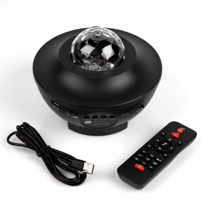 Световой прибор &laquo;Звёздное небо&raquo; 19 см, динамик, свечение RGB, пульт ДУ, 5 В, чёрный