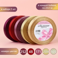 Набор атласных лент &laquo;Осенний&raquo;, 5 шт, размер 1 ленты: 20 мм &times; 23 &plusmn; 1 м