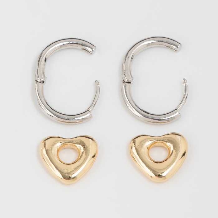 Серьги со съёмным элементом &laquo;Трансформер&raquo; сердце, цвет серебро с золотом