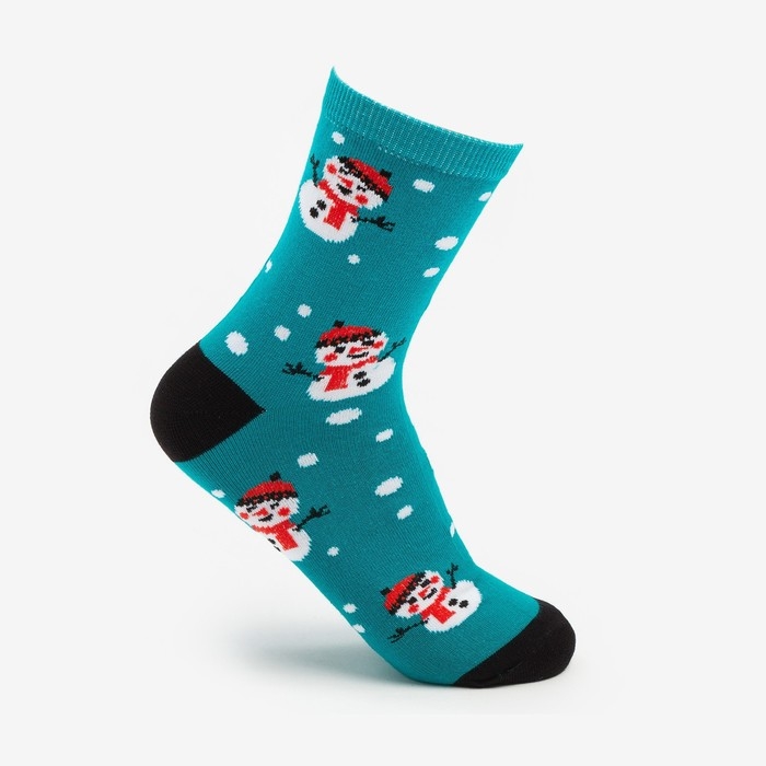 Носки женские&laquo;Снеговики&raquo; цвет бирюзовый, размер 23-25