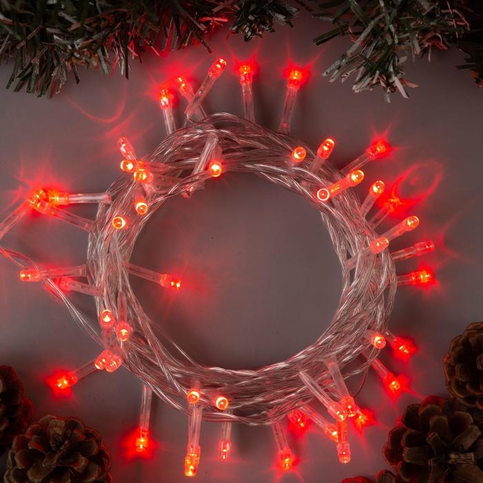 Гирлянда &laquo;Нить&raquo; 5 м, IP20, прозрачная нить, 50 LED, свечение красное, 8 режимов, 220 В