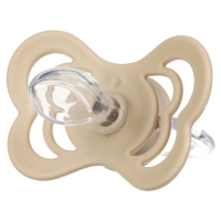 Соска - пустышка ортодонтическая, силикон, +6 мес., с держателем, цвет бежевый