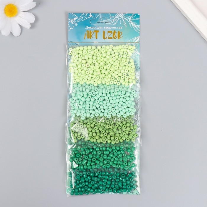 Бисер круглый 6/0 Бисер круглый 6/0 "Палитра зелёного" 5 цветов х 20 гр 20х8х0,7 см