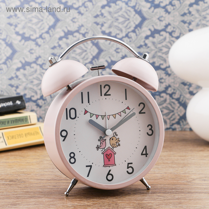 Будильник детский часы настольные "Квигли", с подсветкой, бесшумные, 16 х 11 см, розовый