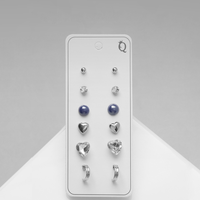 Пусеты 6 пар &laquo;Романтика&raquo; сердечки и круги, цветные