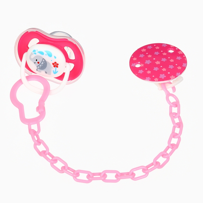 Набор: Соска - пустышка с держателем &laquo;Слоник&raquo;, анатомическая +6 мес, цвет розовый