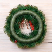 Венок новогодний d- 37 см "Уютная сказка" бант в клетку с колокольчиками