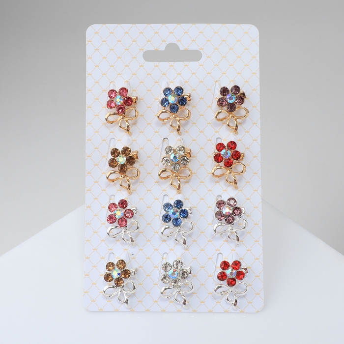 Брошь &laquo;Ассорти&raquo; цветы с бантом, цвет МИКС (неделимая фасовка 12 шт., цена за шт.)