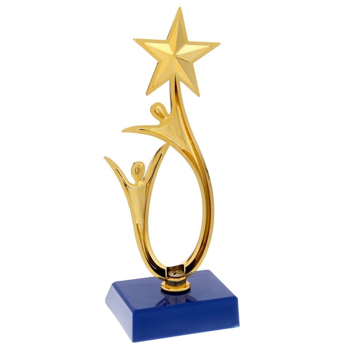 Наградная фигура &laquo;Человек со звездой&raquo;, золото, подставка пластик синяя, 18 х 6 х 6 см.