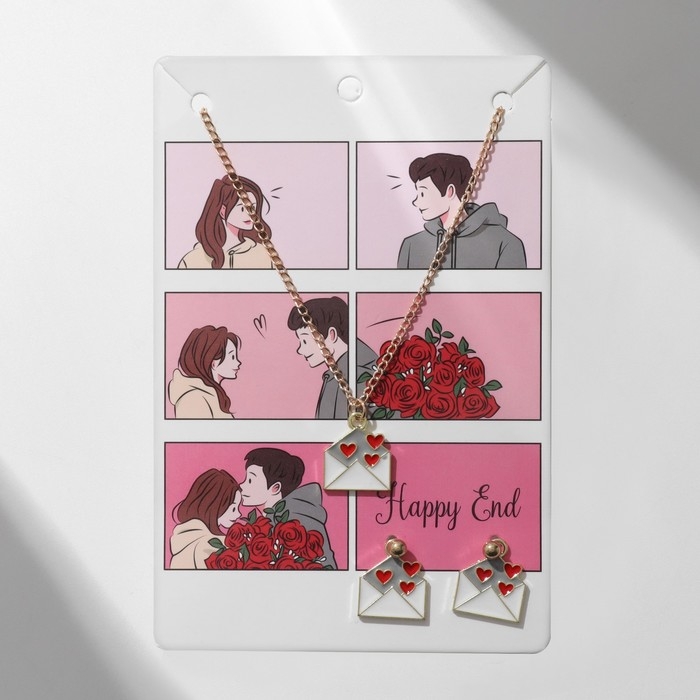 Гарнитура 2 предмета: серьги, кулон &laquo;Сердце&raquo; послание, цвет красно-белый в золоте, 42 см