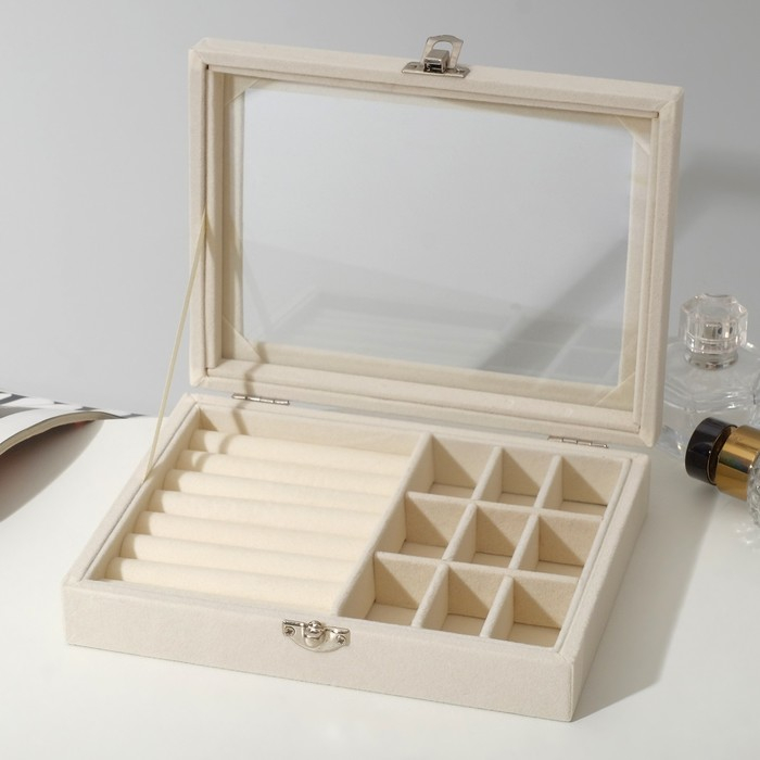 Подставка для украшений «Шкатулка», 7 полос, 9 ячеек, 20×15×4,5, цвет бежевый Подставка для украшений «Шкатулка», 7 полос, 9 ячеек, 20×15×4,5, цвет бежевый
