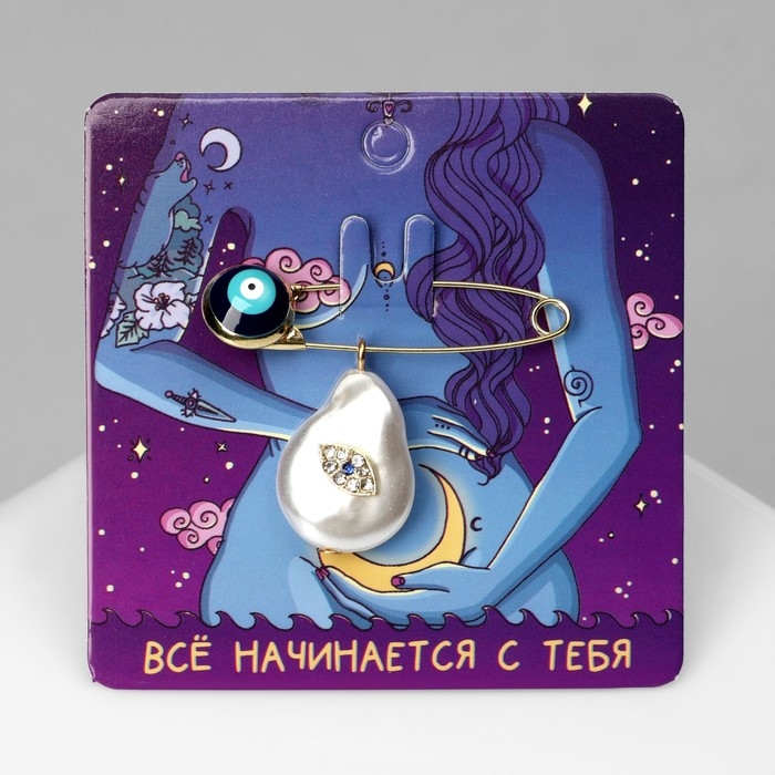 Булавка-оберег &laquo;Символ женственности и мудрости&raquo;, цветная в золоте