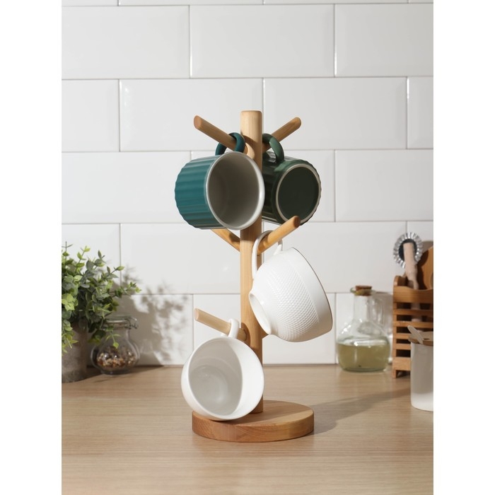 Подставка для кружек Adelica, основа d=13&times;1,8 см, высота 34 см, вешалка 6,5 см, берёза