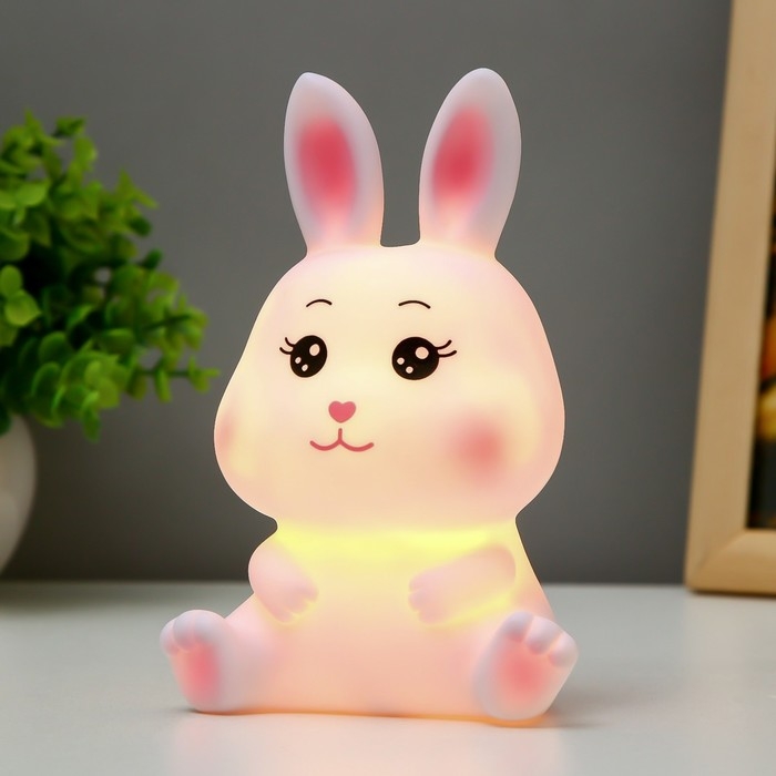 Ночник Ночник "Зайчик" LED от батареек бело-розовый 9,5х14,5 см