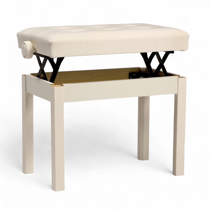 Банкетка для пианино Music Life сиденье 55х34, высота 48-58 см, белая, нагрузка 100 кг