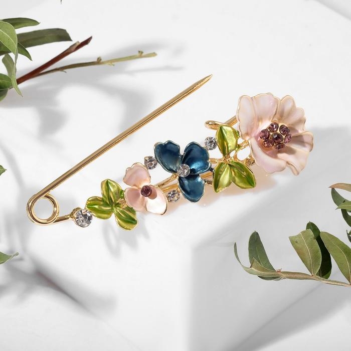 Булавка &laquo;Цветочная&raquo; дорожка, 7,5 см, цветная в золоте