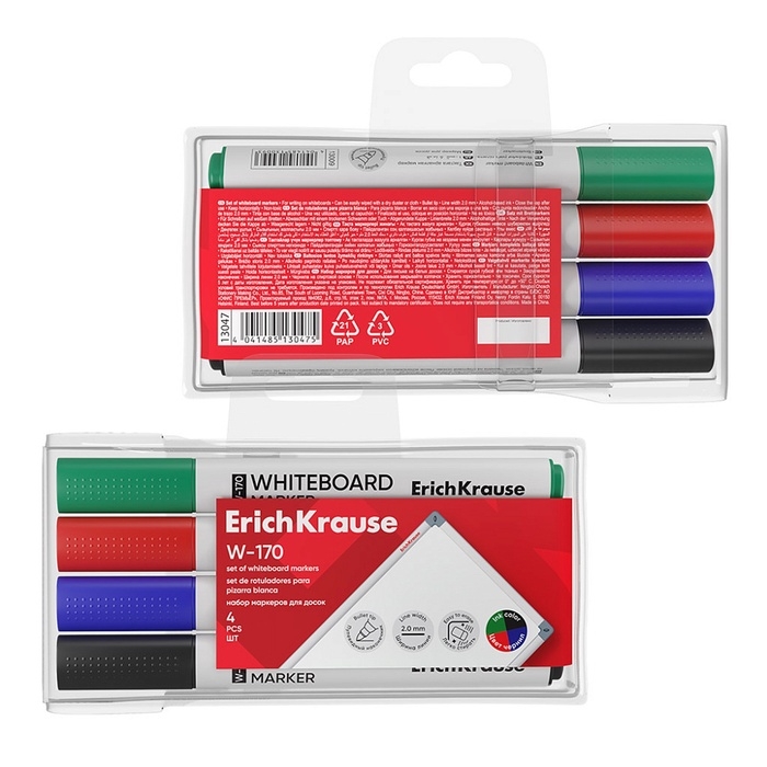 Набор маркеров для досок ErichKrause W-170, 4 штуки, 2.0 мм, чернила на спиртовой основе, чёрный, синий, красный, зелёный Набор маркеров для досок ErichKrause W-170, 4 штуки, 2.0 мм, чернила на спиртовой основе, чёрный, синий, красный, зелёный