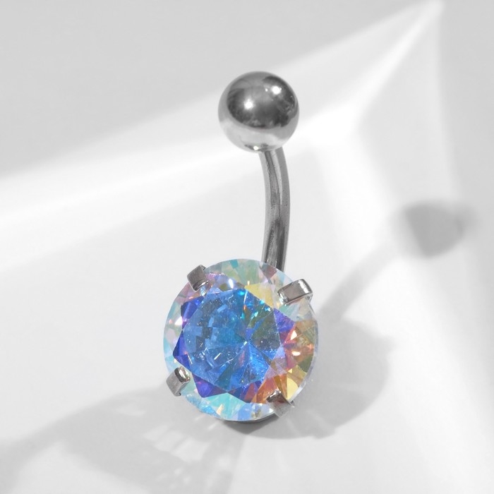 Пирсинг в пупок &laquo;Банан&raquo; с цирконом, L=2,3 см, цвет радужный в серебре