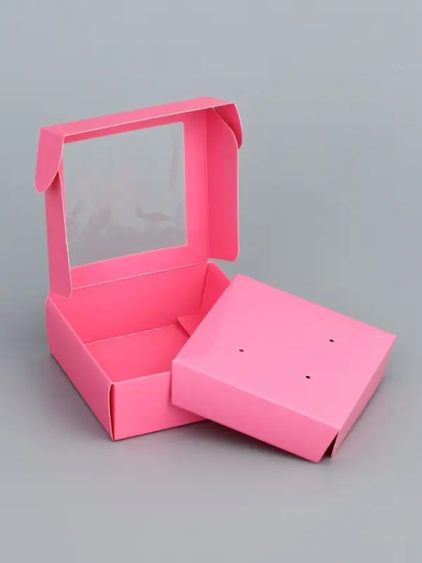 Коробка для бижутерии с PVC окном 8&times;8&times;3 см, розовый