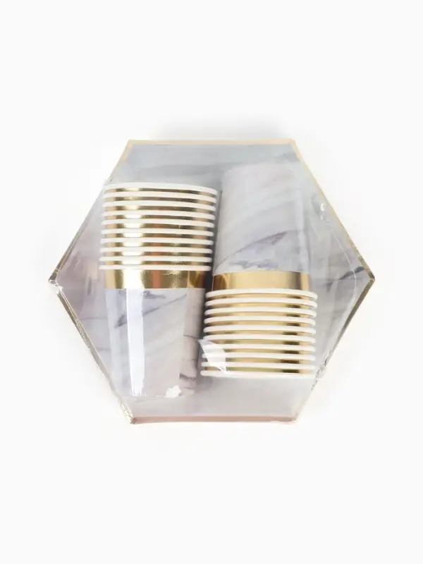 Набор посуды для праздника на 20 персон, мрамор белый (тарелки 23 см, стакан 250 мл)