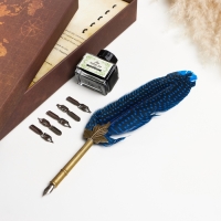 Набор подарочный 3в1 "Герби": перьевая ручка, чернила, наконечники, голубой