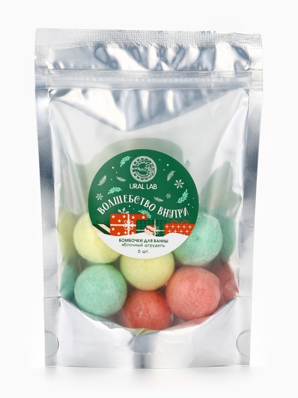 Набор бомбочек для ванны в пакете "Волшебство внутри", 6 шт по 20 гр, яблочный штрудель