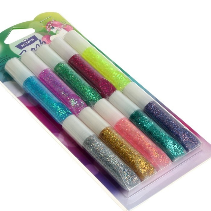 Гель с блёстками Гель с блёстками "Луч", 10 цветов х 5 мл, "Блеск"