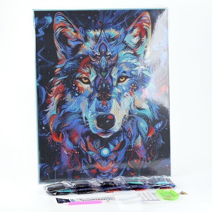 Алмазная мозаика с полным заполнением на холсте с подрамником &laquo;Лунный волк&raquo;, 40 х 50 см