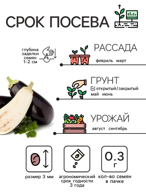 Семена Баклажан "Алмаз", 0,3 г