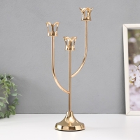 Подсвечник металл на 3 свечи "Цветник" d=2 см золото 16х9х36 см