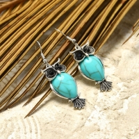 Серьги &laquo;Бирюзовый мир&raquo; сова, цвет голубой в чернённом серебре