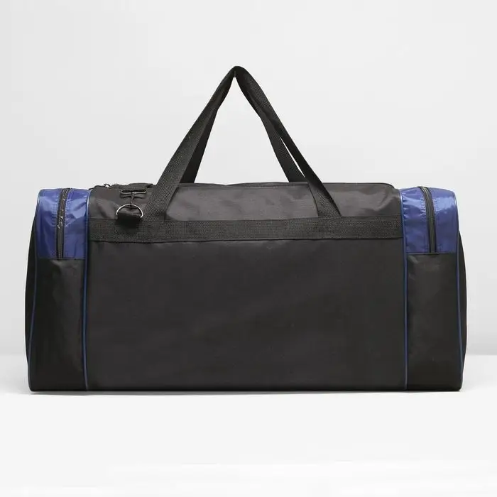 Сумка дорожная на молнии, 3 наружных кармана, длинный ремень, цвет чёрный/синий