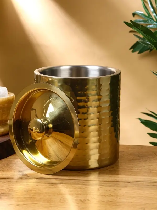 Ведро для льда с крышкой "Золото" нержавеющая сталь 14,5х14,5х18 см