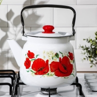 Чайник &laquo;Маки&raquo;, 3,5 л, эмалированная крышка, цвет белый