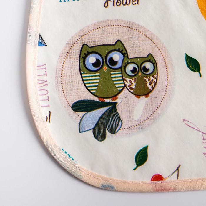 Нагрудник для кормления/слюнявчик непромокаемый из нетканого полотка с ПВХ покрытием, «Совы», цвет МИКС Нагрудник для кормления/слюнявчик непромокаемый из нетканого полотка с ПВХ покрытием, «Совы», цвет МИКС