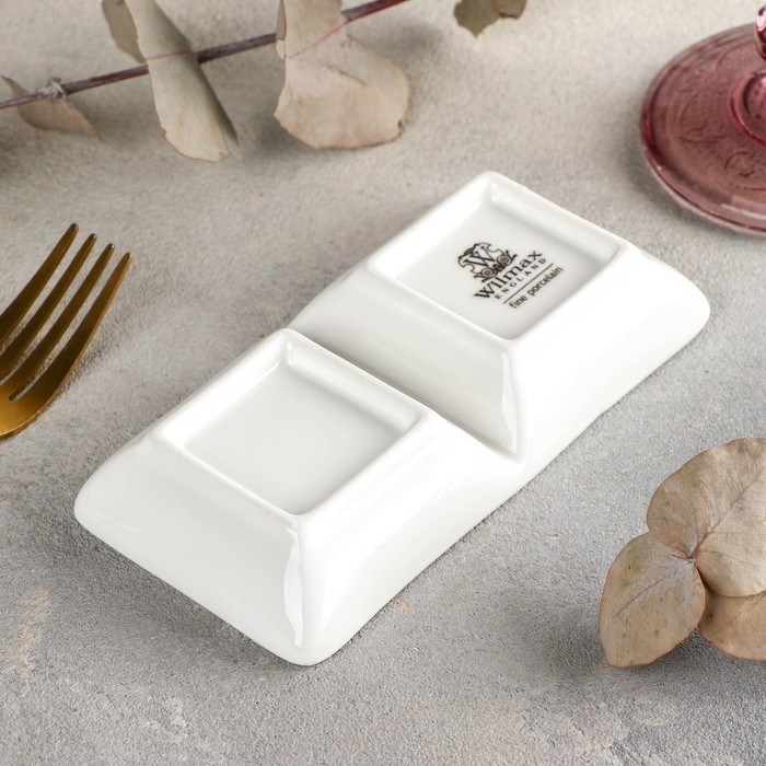 Менажница фарфоровая 2 ячейки Wilmax, 60 мл, 14,5&times;7,5 см, цвет белый