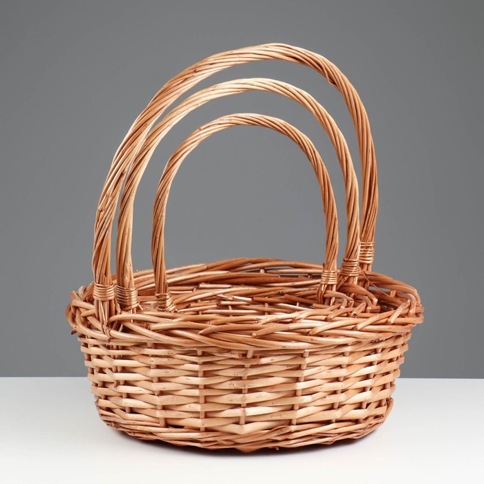 Набор плетеных корзин (ива), 39х14/40 см, 30х12/35 см, 25х10/30 см, 3 шт., светло-коричневый Набор плетеных корзин (ива), 39х14/40 см, 30х12/35 см, 25х10/30 см, 3 шт., светло-коричневый