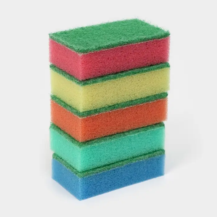 Губка для посуды с чистящим слоем Доляна &laquo;Эконом&raquo;, 7.5&times;4.5&times;2.5 см, 5 шт., мини