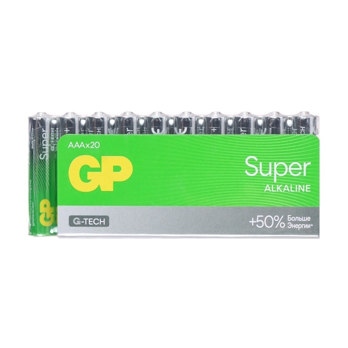 Батарейка алкалиновая GP Super Alkaline G-Tech, AAA, LR03-20BOX, 1.5В, набор, 20 шт Батарейка алкалиновая GP Super Alkaline G-Tech, AAA, LR03-20BOX, 1.5В, набор, 20 шт