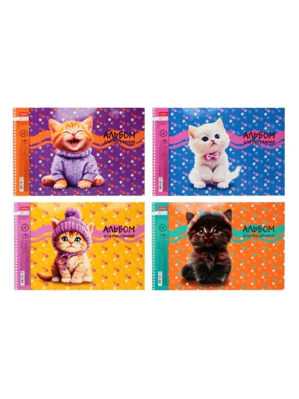 Альбом д/рис А4 40л на спирали Hatber "Мы-котики!", выб лак, перфорац, 4В МИКС