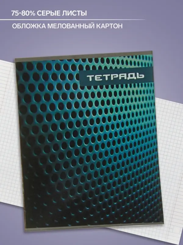 Тетрадь 48 листов в клетку Calligrata &laquo;Металл&raquo;, обложка мелованный картон, блок №2, белизна 75% (серые листы), МИКС