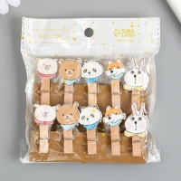 Декор для творчества дерево "Прищепка. Зверята в платочках" набор 10 шт 3,8х2х1,2 см