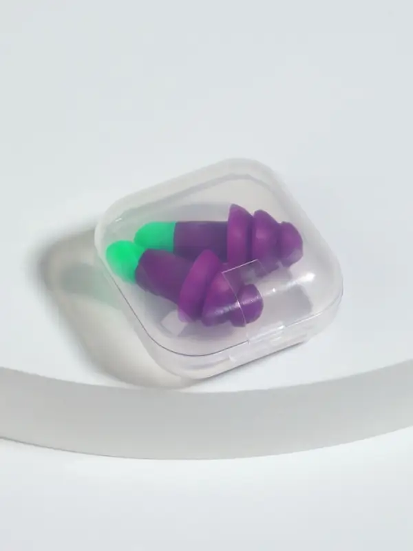 Беруши, 3&times;1.3 см, в футляре, фасовка 10 шт., силиконовые, фиолетовый/зелёный