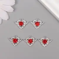 Декор для творчества металл, стразы "Сердце" серебро, красный 1,5х1,8х0,6 см