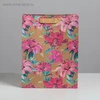 Пакет подарочный крафтовый, &laquo;Цветы&raquo;, MS 18 х 23 х 10 см